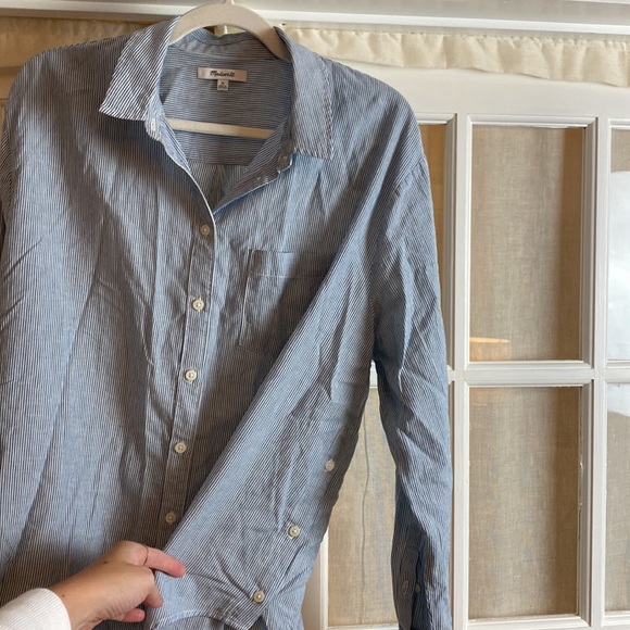 NWOT Madewell Side-Button Oversized Ex-Boyfriend Shirt In Stripe - Picture 8 of 9